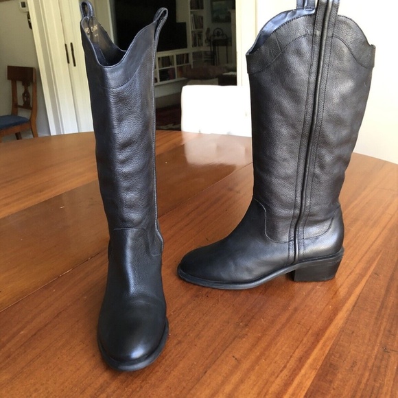 Western Cowboy Pull-On Riding Boots Black Pebbled Leather Women's Sz 8.5 M - Picture 1 of 9